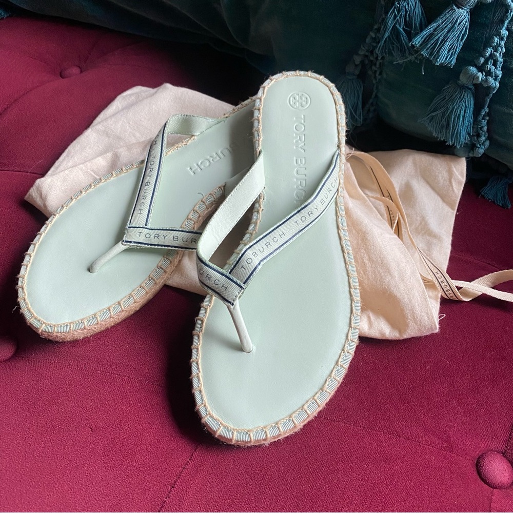 Tory Burch Mint Green Espadrille Thong Sandals